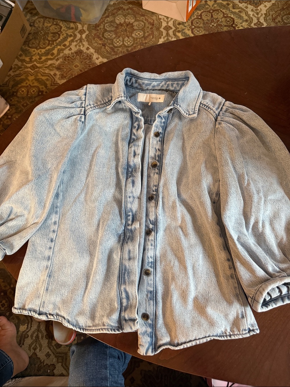 Zara Light Blue Puff-Sleeve Denim Button-Down Shirt size D